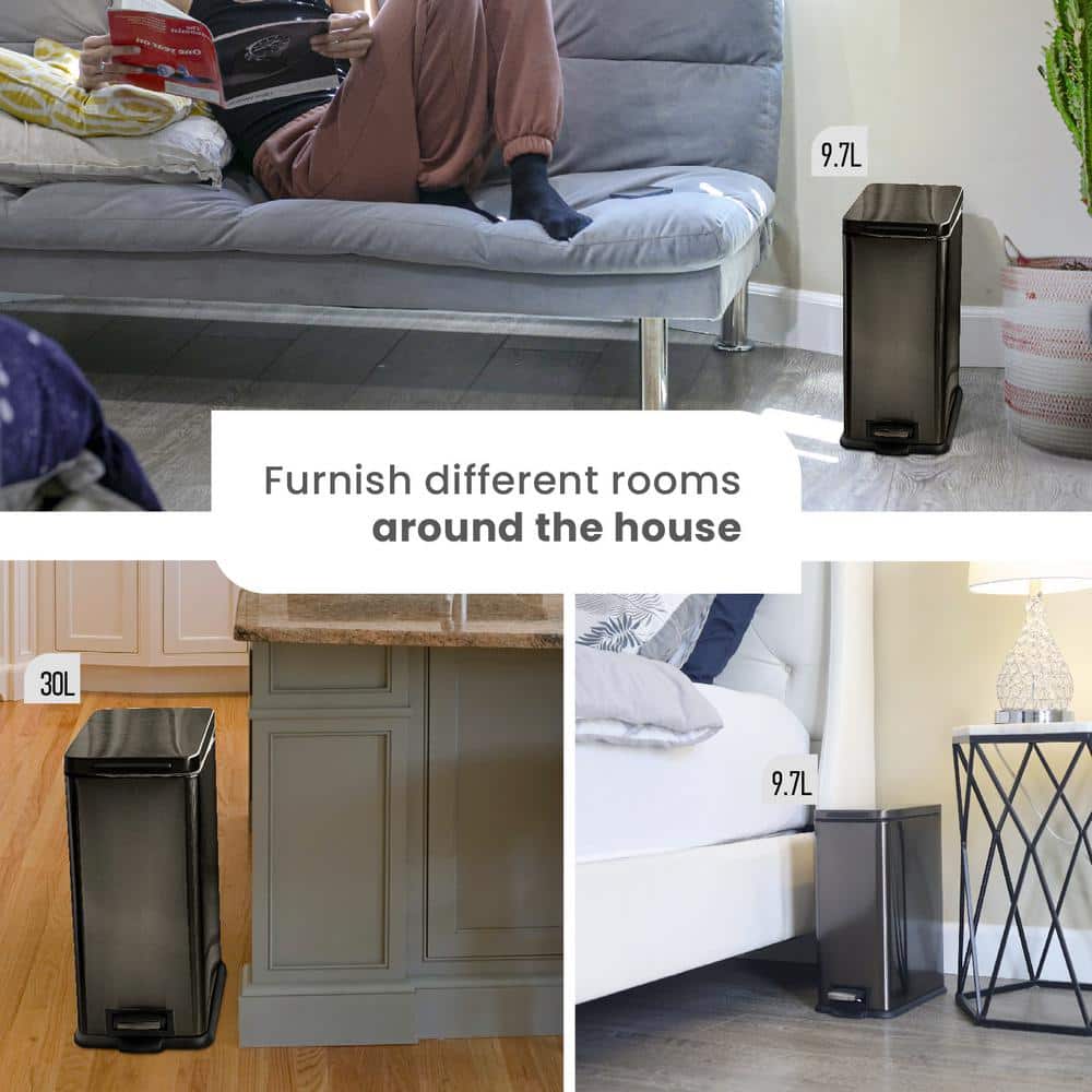 Black Stainless Steel Slim Pedal Trash Can Combo Set