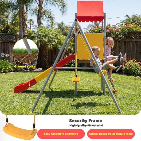 maocao hoom Metal and Plastic Treehouse Swing Set with Slide, Belt