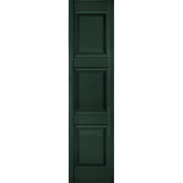 Ekena Millwork 12 in. x 56 in. Lifetime Vinyl Custom 3 Equal Raised Panel Shutters Pair Midnight Green