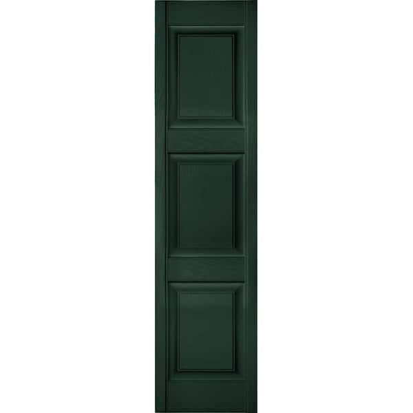 Ekena Millwork 18 in. x 55 in. Lifetime Vinyl Custom 3 Equal Raised Panel Shutters Pair Midnight Green