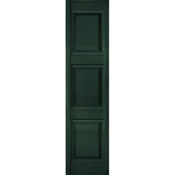 Ekena Millwork 18 in. x 95 in. Lifetime Vinyl Custom 3 Equal Raised Panel Shutters Pair Midnight Green