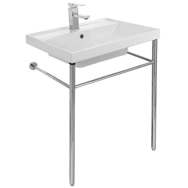 Nameeks ML Ceramic Console Bathroom Sink with Chrome Stand
