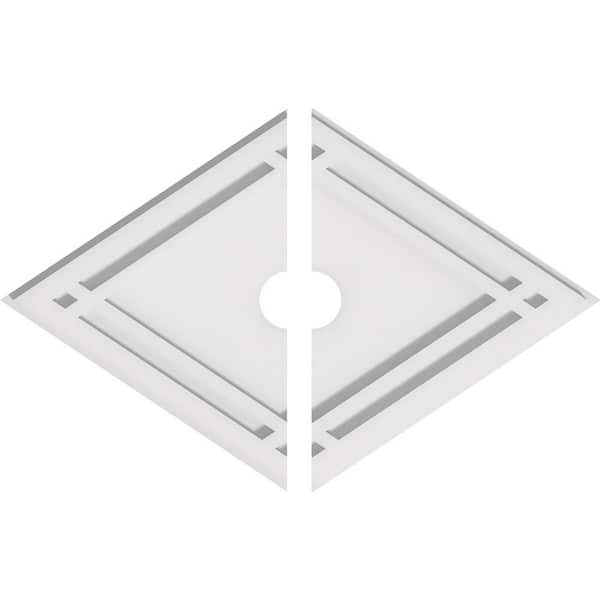 Ekena Millwork 20 in. W x 13-3/8 in. H x 2 in. ID x 1 in. P Diamond Architectural Grade PVC Contemporary Ceiling Medallion (2-Piece)
