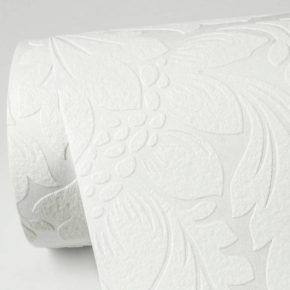 White Embossed Non-Woven Damask Wallpaper Roll