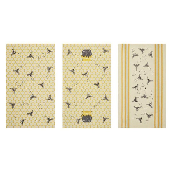 Buzzy Bees Honeypot Yellow Cotton Tea Towel Set (Set of 3)