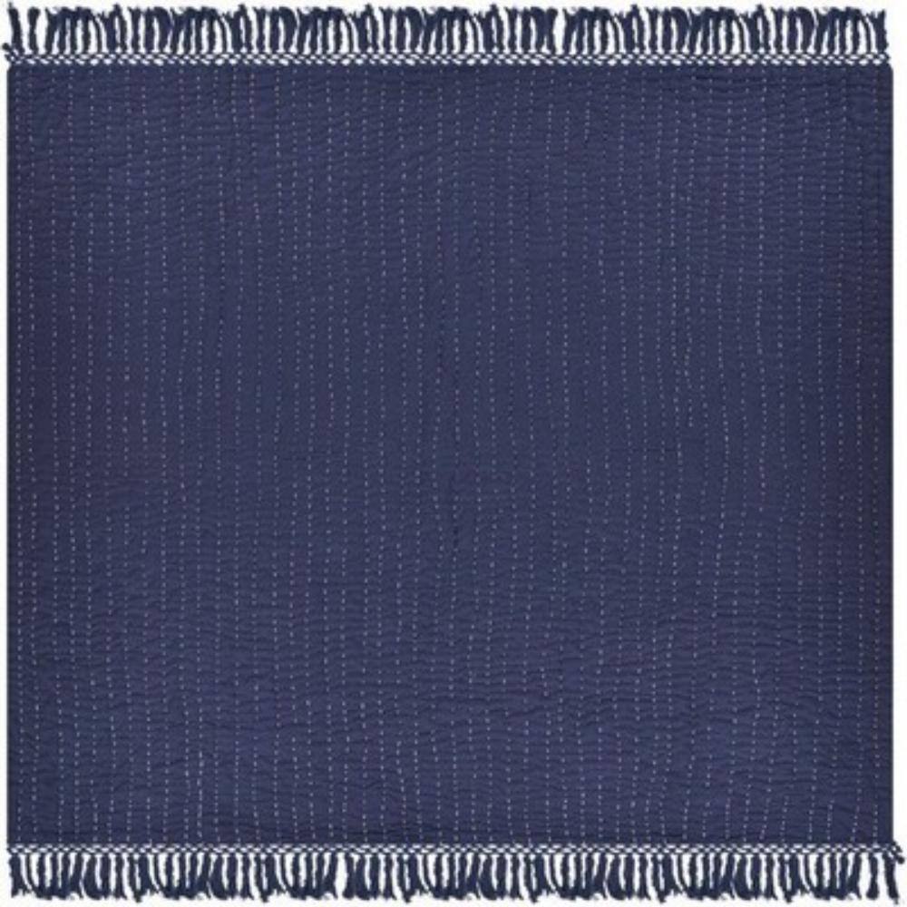 Navy and Off-White Organic Cotton Reversible Throw Blanket