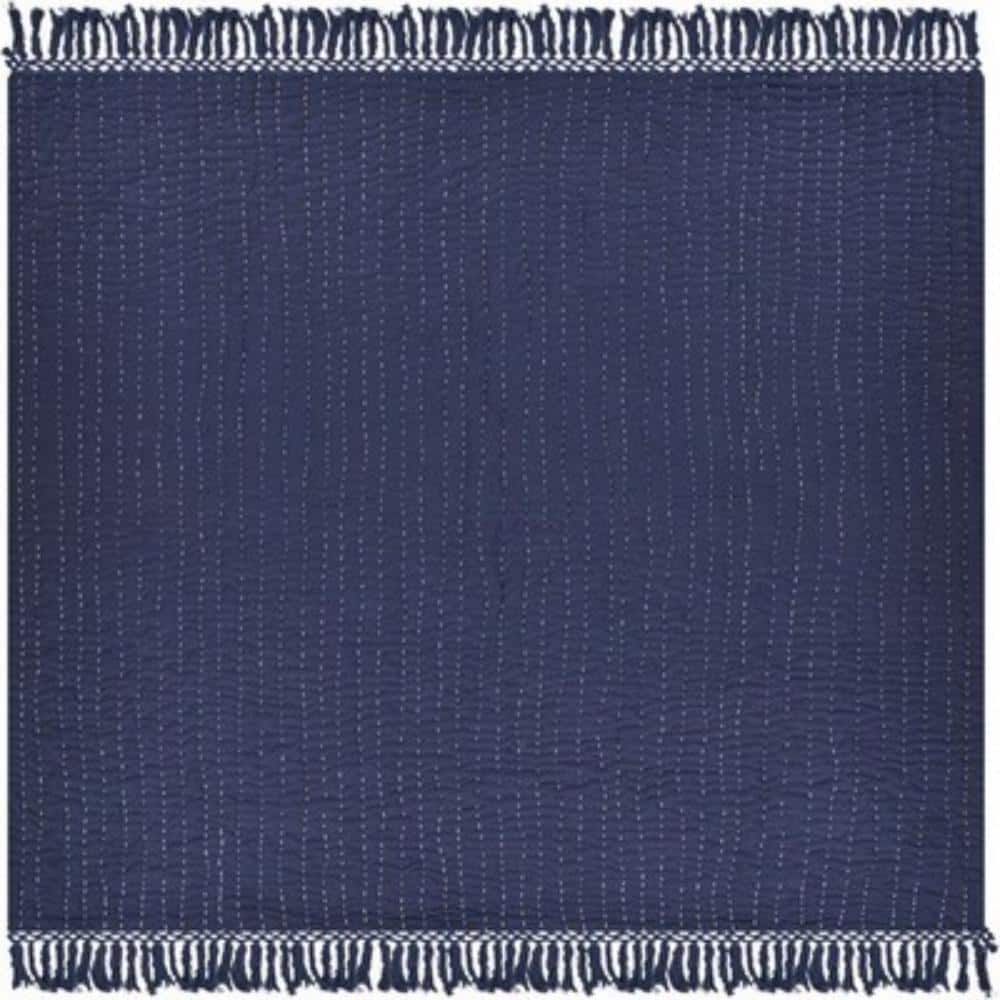 Beck Navy / Off-White Farmhouse Solid Running Stitch Fringed All Natural Co