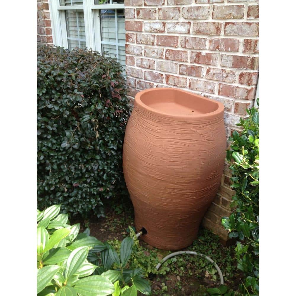 Terracotta 50 Gallon Plastic Rain Barrel with Planter