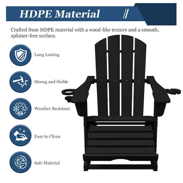 JEAREY Adirondack Plastic HDPE Folding Outdoor Rocking Chair with