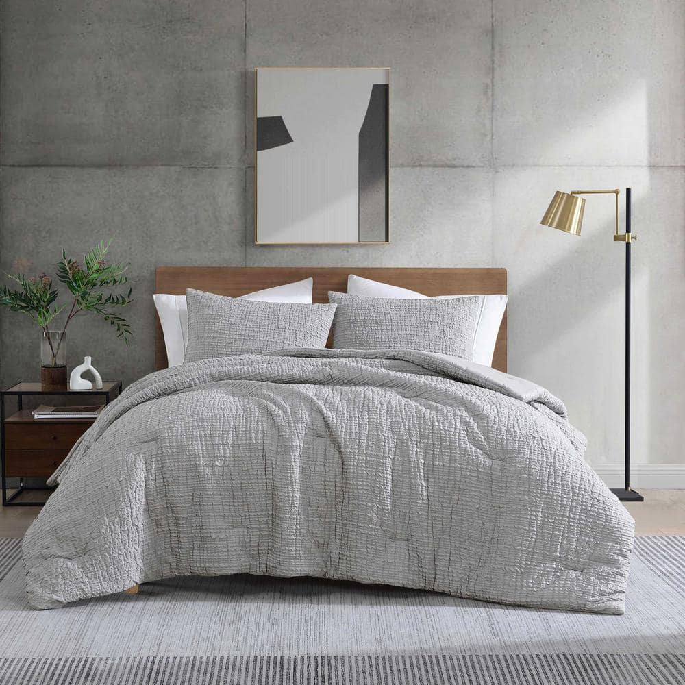 Gray Twin Gathered Embellishment Duvet Cover Set