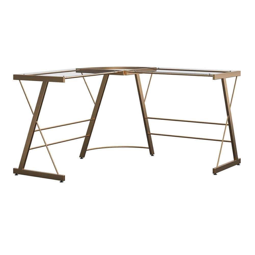 Ameriwood Home Oxford Gold Glass L-Shaped Computer Desk -  HD26716