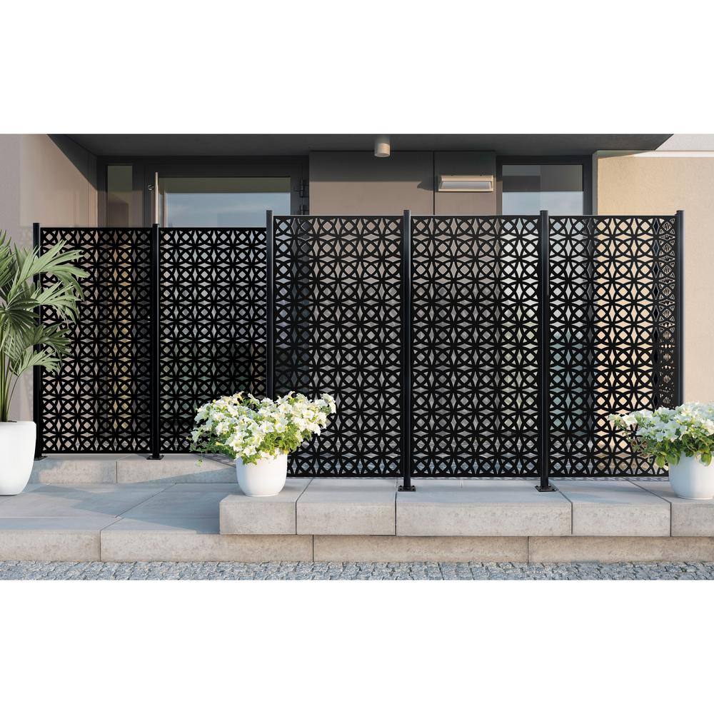 Orbit Black Powder Coated Steel Decorative Privacy Panel, 6 ft x 3 ft