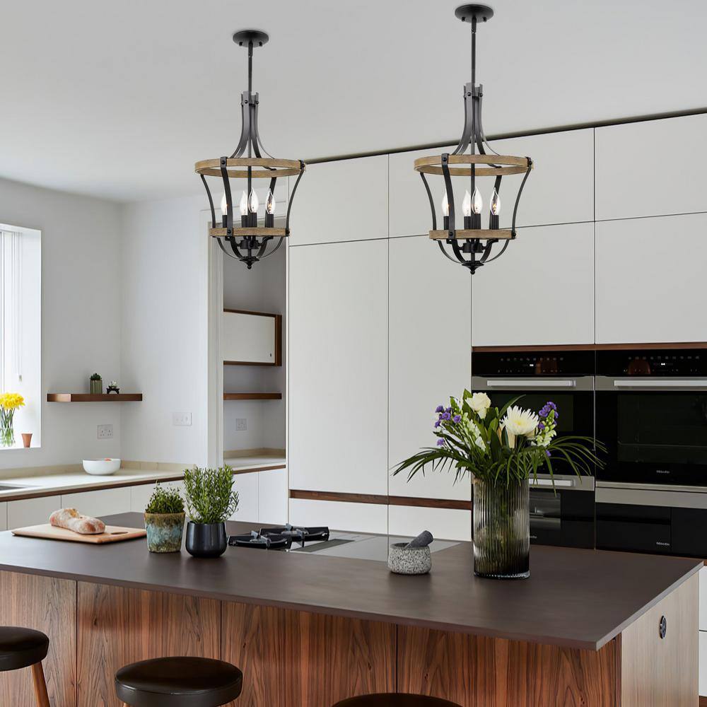 Laurel 22.5" Black Metal and Wood Lantern Chandelier