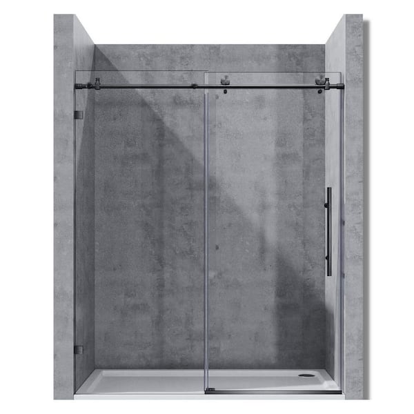 TOOLKISS 56 in. - 60 in. W x 74 in. H Sliding Framed Shower Door in Black Matte Finish with Clear Glass