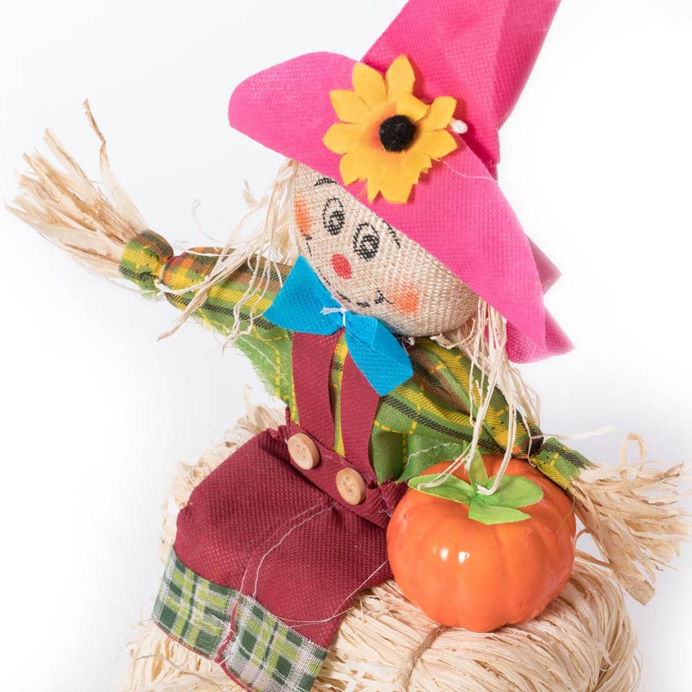 Multicolor Fabric and Hay Trio Scarecrows for Halloween and Fall Decor