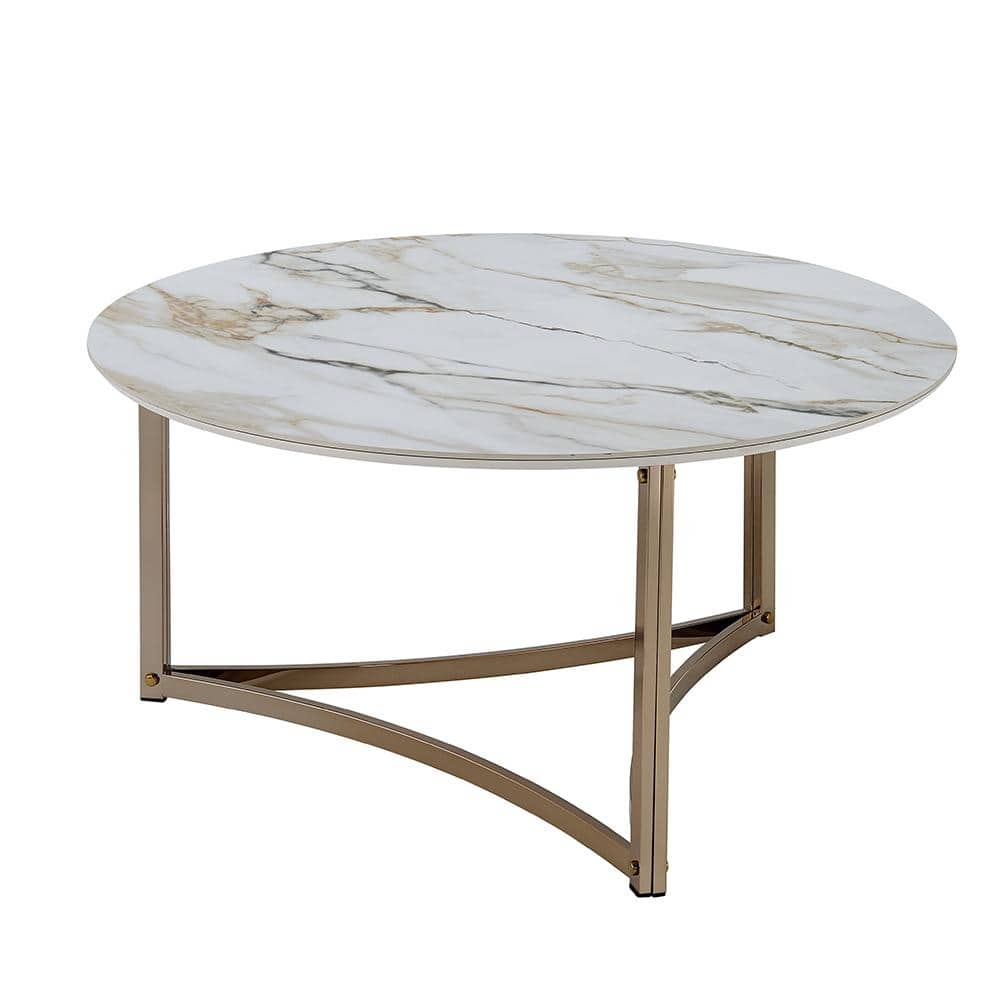 Aziz Round Sintered Stone Top Coffee Table with Champagne Metal Frame