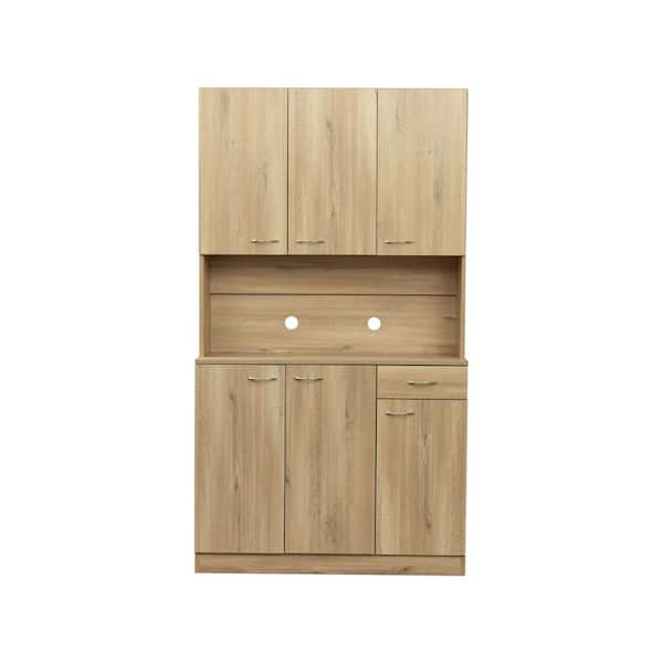 Unbranded 39.37 in. W x 15.35 in. D x 70.87 in. H Brown Oak Linen Cabinet with 6 Doors, 1 Open Shelves and 1 Drawer