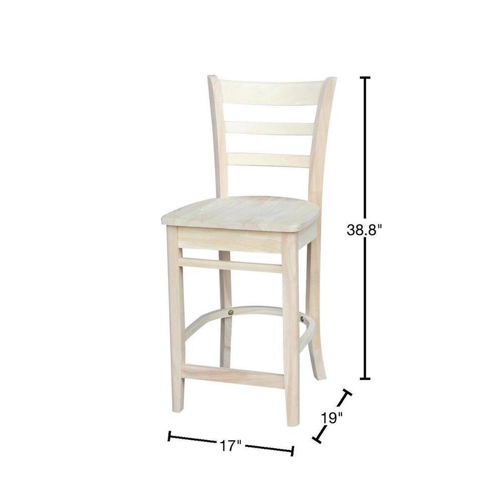Emily Solid Parawood Counter Height Stool, 24" Seat, Unfinished
