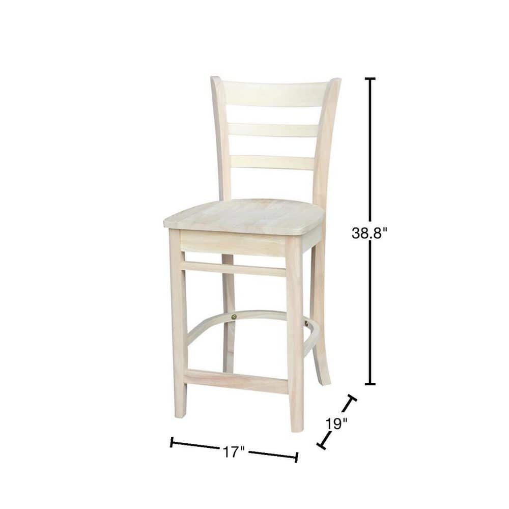 Emily Solid Parawood Counter Height Stool, 24" Seat, Unfinished