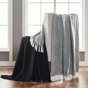 2-Pack Chester Black 100% Cotton 50 in. x 60 in. Throw Blanket