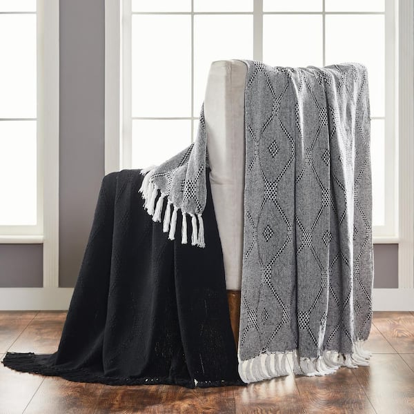 MODERN THREADS 2-Pack Chester Black 100% Cotton 50 in. x 60 in. Throw Blanket