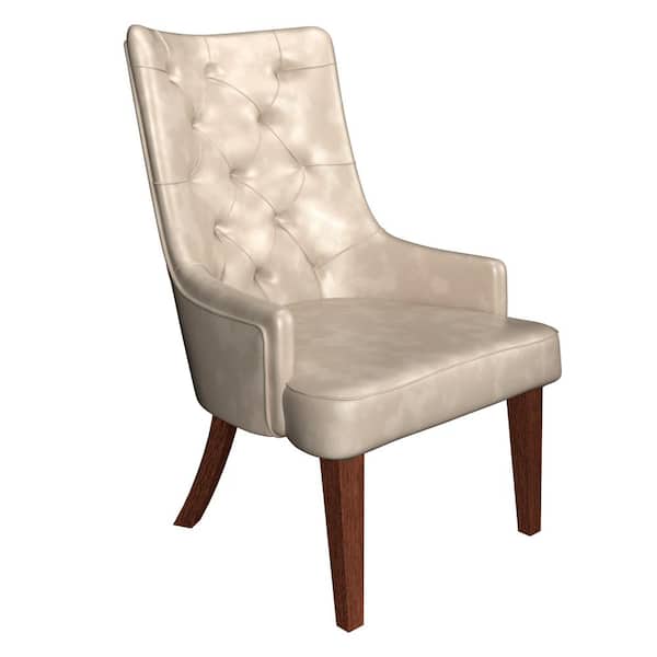 Leisuremod Dining Chair Upholstered Leather Diamond-Tufted High Back Design and Rubberwood Legs Spruce Collection (Taupe)