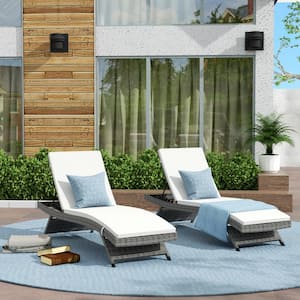 Bowman Gray 2-Piece Wicker Reclining Outdoor Chaise Lounge with White Cushions