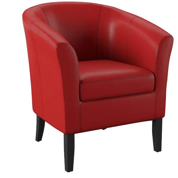 Linon Home Decor Anthony Red Faux Leather Club Chair with Padded Arms and Seat