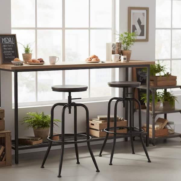 Homy Casa Ana 27.2-30.3 in. Adjustable Height Walnut Backless Metal Frame Swivel Industrial Bar Stool with Wood Seat( Set of 2)