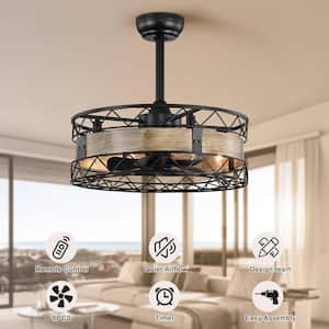20.5 in. Indoor Matte Black Industrial Cage Ceiling Fan with Remote Included and AC Reversible Motor, No include Bulbs