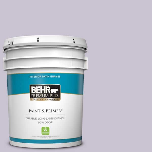 BEHR PREMIUM PLUS 5 gal. #ICC-44 Lavender Bouquet Satin Enamel Low Odor Interior Paint & Primer