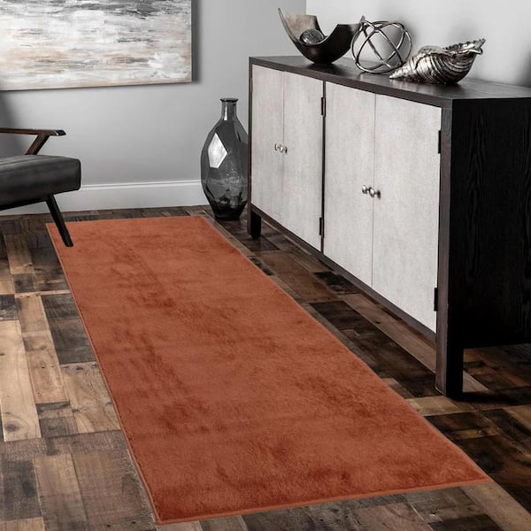 RugStylesOnline Euro Solid Burnt Orange 26 in. Width x Your Choice Length Custom Size Runner Rug