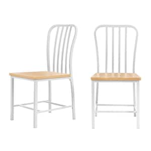 Donnelly White Metal Dining Chair with Natural Finish Wooden Seat (Set of 2) (17.72 in. W x 47.40 in. H)