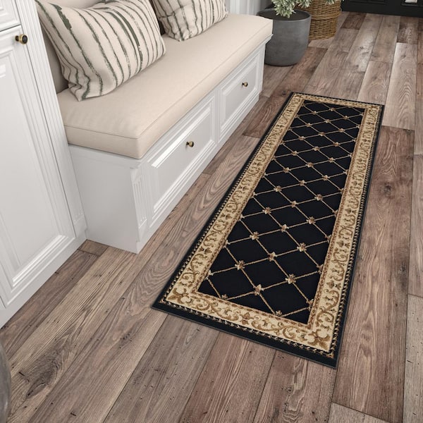 Sensation Border Black 2 ft. x 8 ft. Indoor Runner Rug