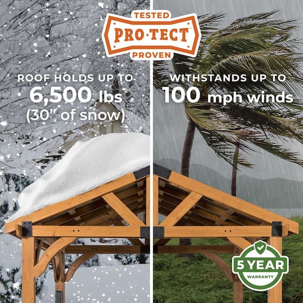 Arlington 12 ft. x 10 ft. All Cedar Wood Outdoor Gazebo Structure with Hard Top Steel Metal Peak Roof and Electric