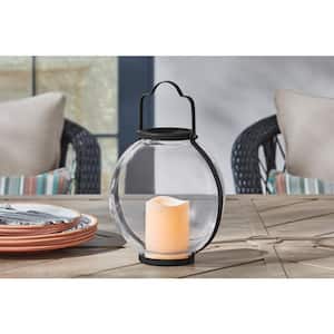8.6 in. H Outdoor Patio Metal and Glass Lantern with LED Candle