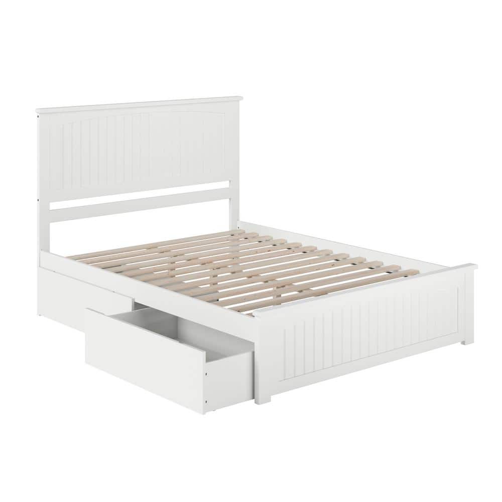 Nantucket White Queen Platform Bed with Storage Drawers