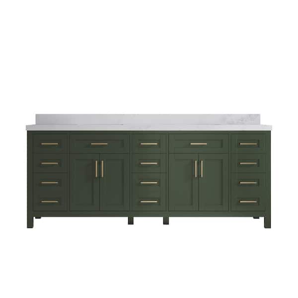 Willow Collections Cambridge 84 in. W x 22 in. D x 36 in. H Double Sink Bath Vanity in Pewter Green with 2 in. Calacatta Nuvo Top