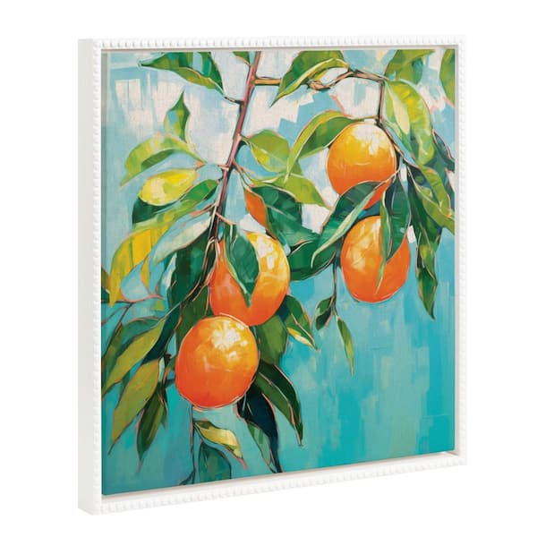 Kate and Laurel Sylvie Orange Tree 1-Piece White Framed Canvas Art Print, 22.00 in. x 22.00 in.