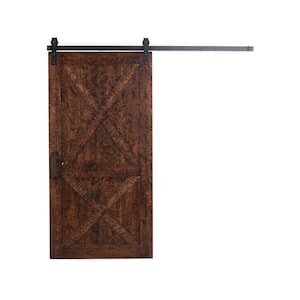 36 in. x 84 in. Stain, Glaze, Clear Rockwell Wood Sliding Barn Door and Flat Black Industrial Hangers Hardware Kit