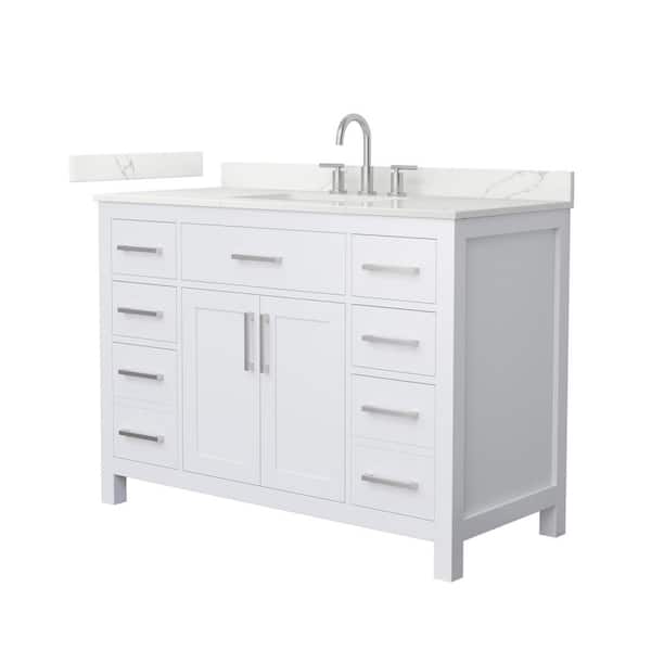 Wyndham Collection Beckett 48 in. Single Freestanding White Bath Vanity with Giotto Quartz Top (Assembled)