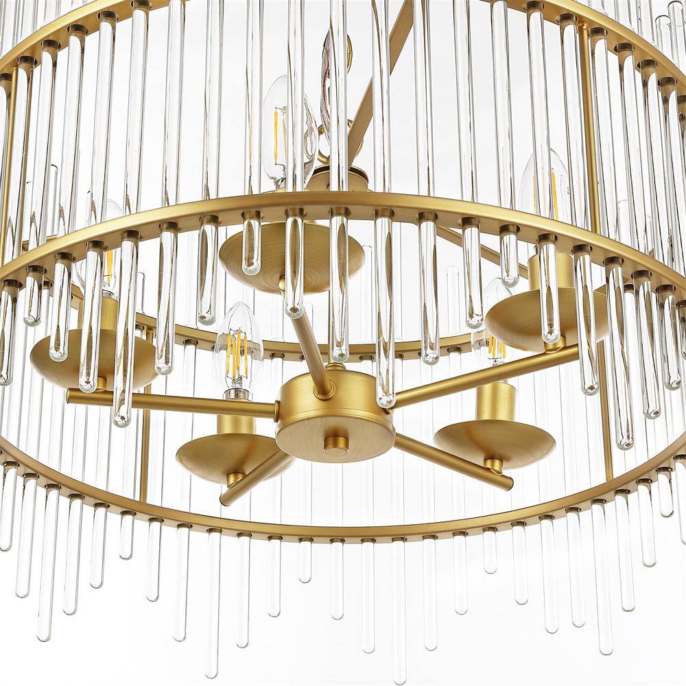 Gold and Crystal 5-Light Drum Chandelier with Glass Rods