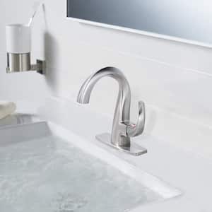 Single Handle Single Hole Bathroom Faucet with Deckplate Included and Drain Kit in Brushed Nickel