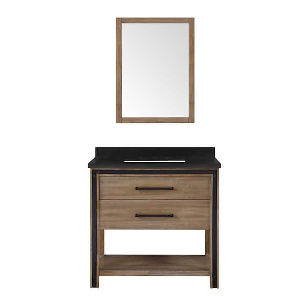 OVE Decors Max 36 in. W x 22 in. D x 35 in. H Single Sink Bath Vanity in Acadia Wood with Black Granite Top and Mirror