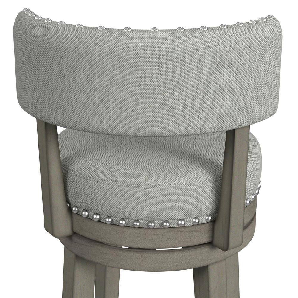 Antique Gray Wood Swivel Bar Stool with Faux Leather Upholstery