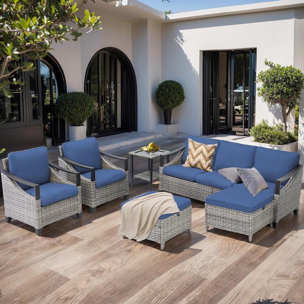 Buenaola Nyajiah 6-Piece Wicker Patio Conversation Set with Blue Cushions