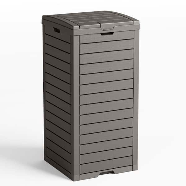 38 Gal. Gray Outdoor Trash Can with lid, Waterproof UV-Resistant Resin Garbage Can