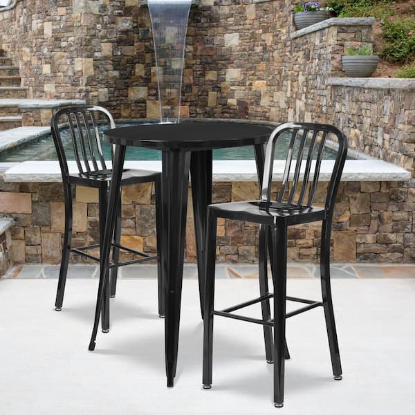 Carnegy Avenue Black 3-Piece Metal Round Outdoor Bistro Set