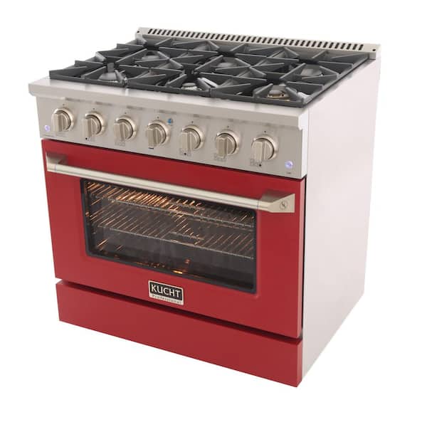 viking stove with red knobs