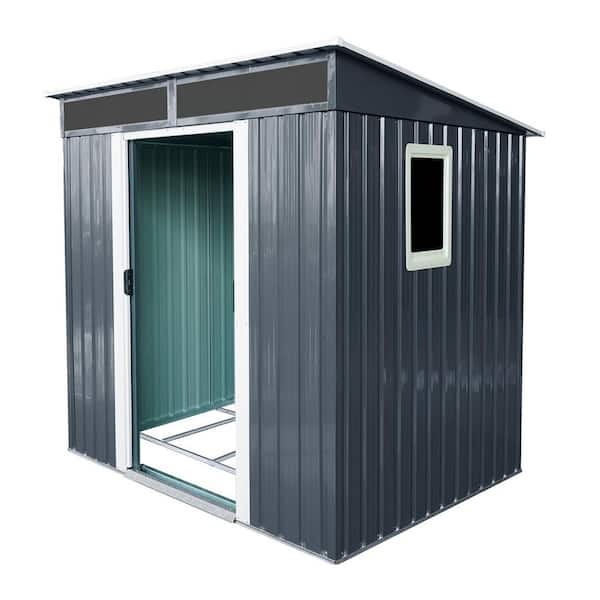 Outdoor Metal Storage Shed with Window and Transparent Plate for Garden, Lawn- Black, White 6 ft. x 5 ft. (30 sq. ft.)